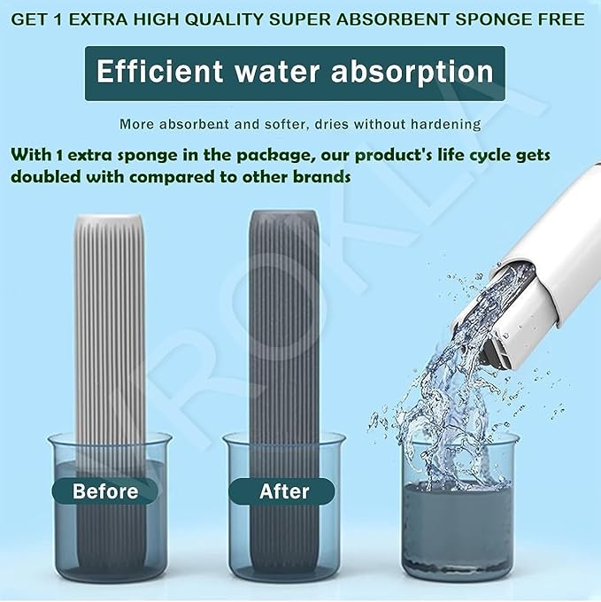 Mini Mop for Kitchen, Floor, Glass, Car & More - 2 Sponges, Self Squeeze, Strong Absorbent, Wet & Dry Use, Multicolour, ABS & Sponge Material by Dropdash