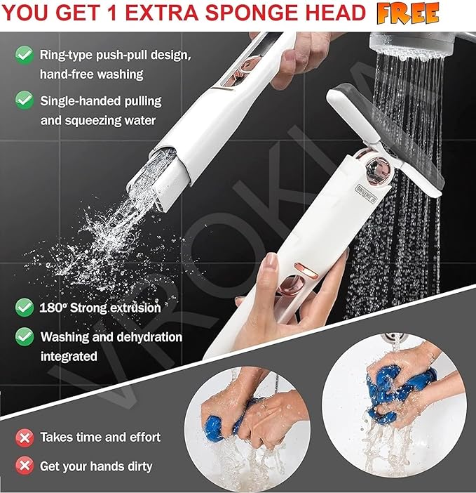 Mini Mop for Kitchen, Floor, Glass, Car & More - 2 Sponges, Self Squeeze, Strong Absorbent, Wet & Dry Use, Multicolour, ABS & Sponge Material by Dropdash